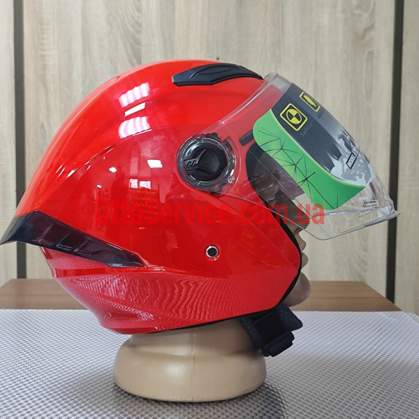Мотошолом Mototech MT-606 відкритого типу червоний з прозорим склом та вбудованими окулярами