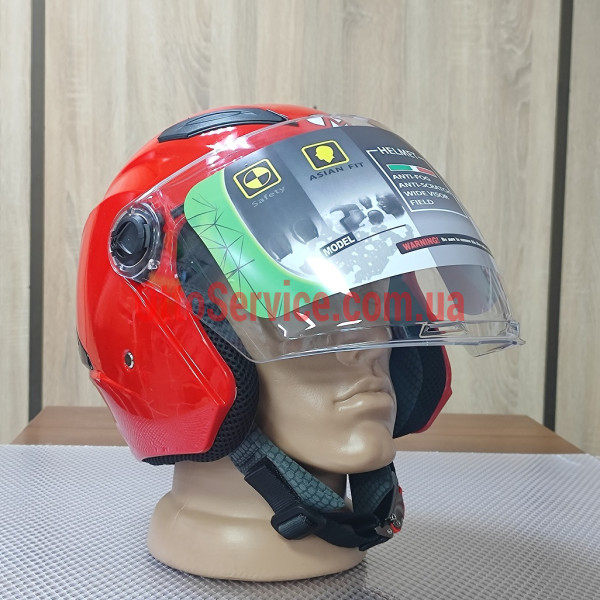 Мотошолом Mototech MT-606 відкритого типу червоний з прозорим склом та вбудованими окулярами