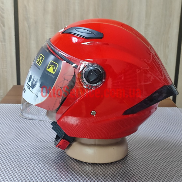 Мотошолом Mototech MT-606 відкритого типу червоний з прозорим склом та вбудованими окулярами