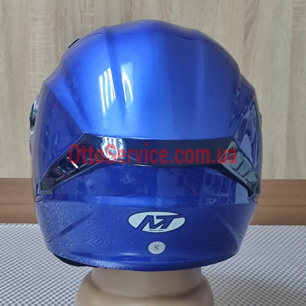 Мотошолом Mototech MT-606 відкритого типу, синій, з прозорим склом та вбудованими окулярами.
